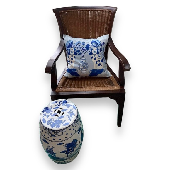 Pink Green Monkey / Blue Ginger Jars Pillow Cover w Insert 17.7” Grandmillennial - Picture 1 of 16